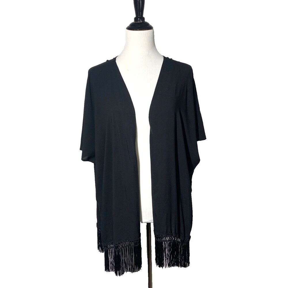 Victoria’s Secret Black Fringe Kimono Cardigan XS/S Boho Festival